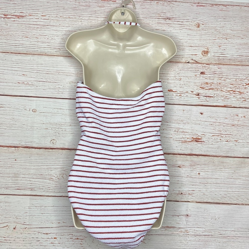 New J Crew Scrunchie Ring Bandeau One Piece Swimsuit in Red White Stripe… - Picture 6 of 13